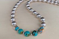 Turquoise Southwestern Style Necklace, Spiny Oyster and Sterling Silver Necklace, Statement Jewelery