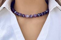 Banded Amethyst Necklace, Sterling Silver Necklace, Botswana Agate, Statement Necklace