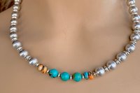 Turquoise Southwestern Style Necklace, Spiny Oyster and Sterling Silver Necklace, Statement Jewelery