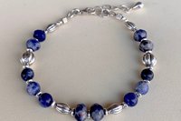 Sodalite Gemstone Bracelet, Bali Sterling Silver Bracelet, Boho Style Jewelry, Women’s Bracelet