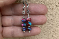 Purple Dahlia Kingman Turquoise, Purple Spiny Oyster Shell, Bronze and Sterling Silver Earrings