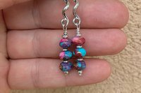 Purple Dahlia Kingman Turquoise, Purple Spiny Oyster Shell, Bronze and Sterling Silver Earrings
