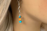 Kingman Turquoise, Spiny Oyster Shell, Bronze and Sterling Silver Southwestern Earrings