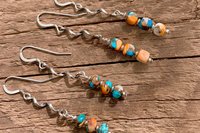 Kingman Turquoise, Spiny Oyster Shell, Bronze and Sterling Silver Southwestern Earrings