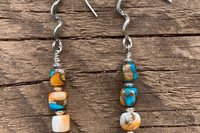 Kingman Turquoise, Spiny Oyster Shell, Bronze and Sterling Silver Southwestern Earrings