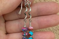 Purple Dahlia Kingman Turquoise, Purple Spiny Oyster Shell, Bronze and Sterling Silver Earrings
