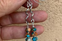 Kingman Turquoise, Spiny Oyster Shell, Bronze and Sterling Silver Southwestern Earrings