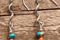 Kingman Turquoise, Spiny Oyster Shell, Bronze and Sterling Silver Southwestern Earrings