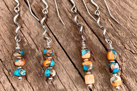 Kingman Turquoise, Spiny Oyster Shell, Bronze and Sterling Silver Southwestern Earrings