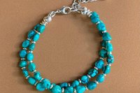 Turquoise Nugget and Sterling Silver Bracelet, Multi-Strand Bracelet, Gift For Her, Southwestern Style Jewelry