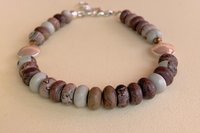 Crazy Horse Stone Rondelle Bracelet, Earth Tone Jewelry, Sterling and Hill Tribe Fine Silver Bracelet