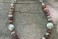 Crazy Horse Stone Rondelle Bracelet, Earth Tone Jewelry, Sterling and Hill Tribe Fine Silver Bracelet