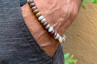 Crazy Horse Stone Rondelle Bracelet, Earth Tone Jewelry, Sterling and Hill Tribe Fine Silver Bracelet