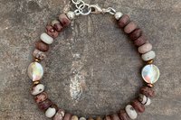 Crazy Horse Stone Rondelle Bracelet, Earth Tone Jewelry, Sterling and Hill Tribe Fine Silver Bracelet
