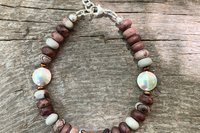 Crazy Horse Stone Rondelle Bracelet, Earth Tone Jewelry, Sterling and Hill Tribe Fine Silver Bracelet