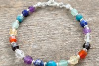 Multicolored Gemstone Energy Bracelet, Chakra Gemstones, Faceted Energy Prism Bracelet, Sterling Silver Bracelet