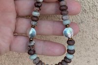 Crazy Horse Stone Rondelle Bracelet, Earth Tone Jewelry, Sterling and Hill Tribe Fine Silver Bracelet