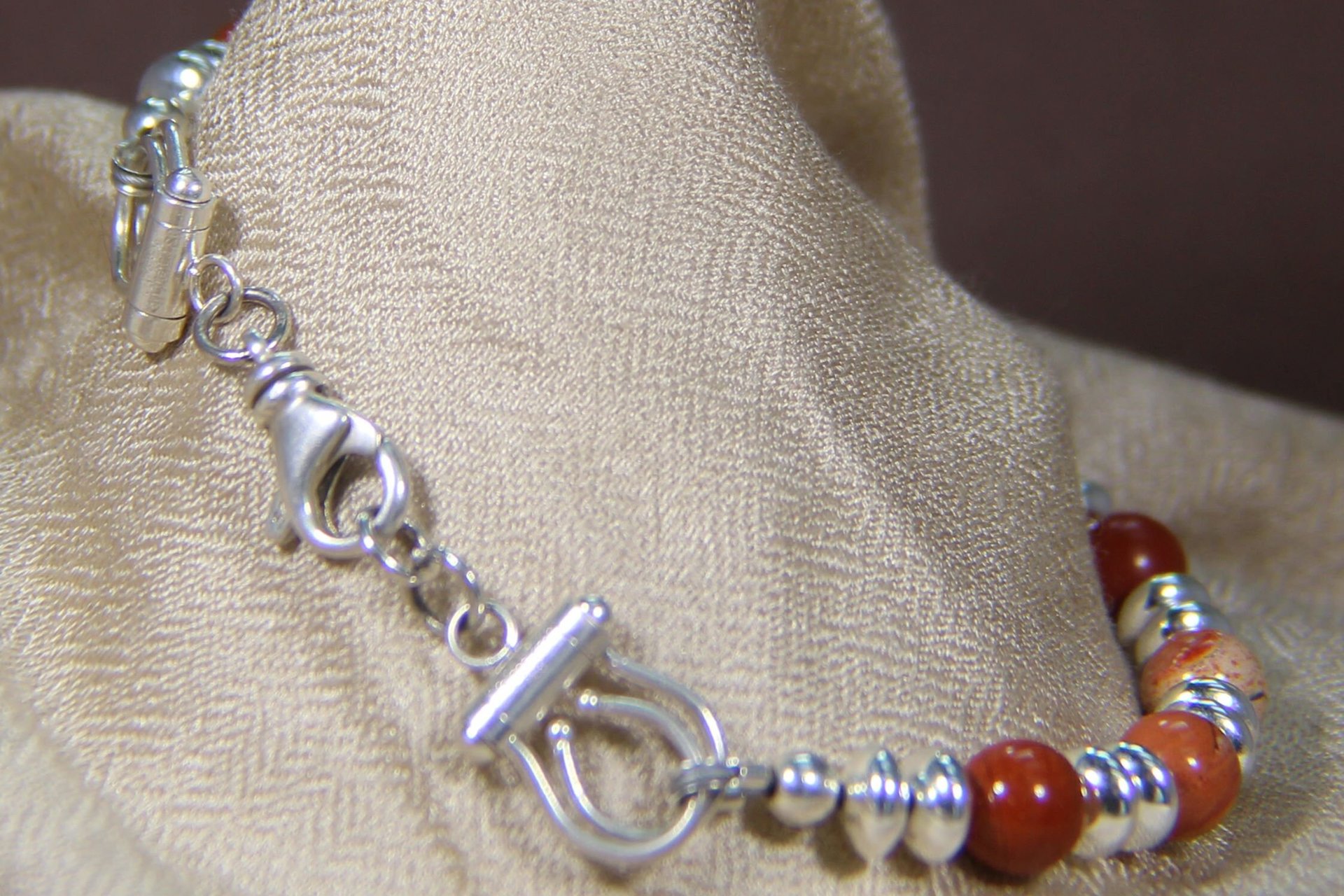 Mens Red Jasper Bracelet, Sterling Silver Bracelet, Sterling Silver and Red Jasper  Bracelet, Gemstone Bracelet