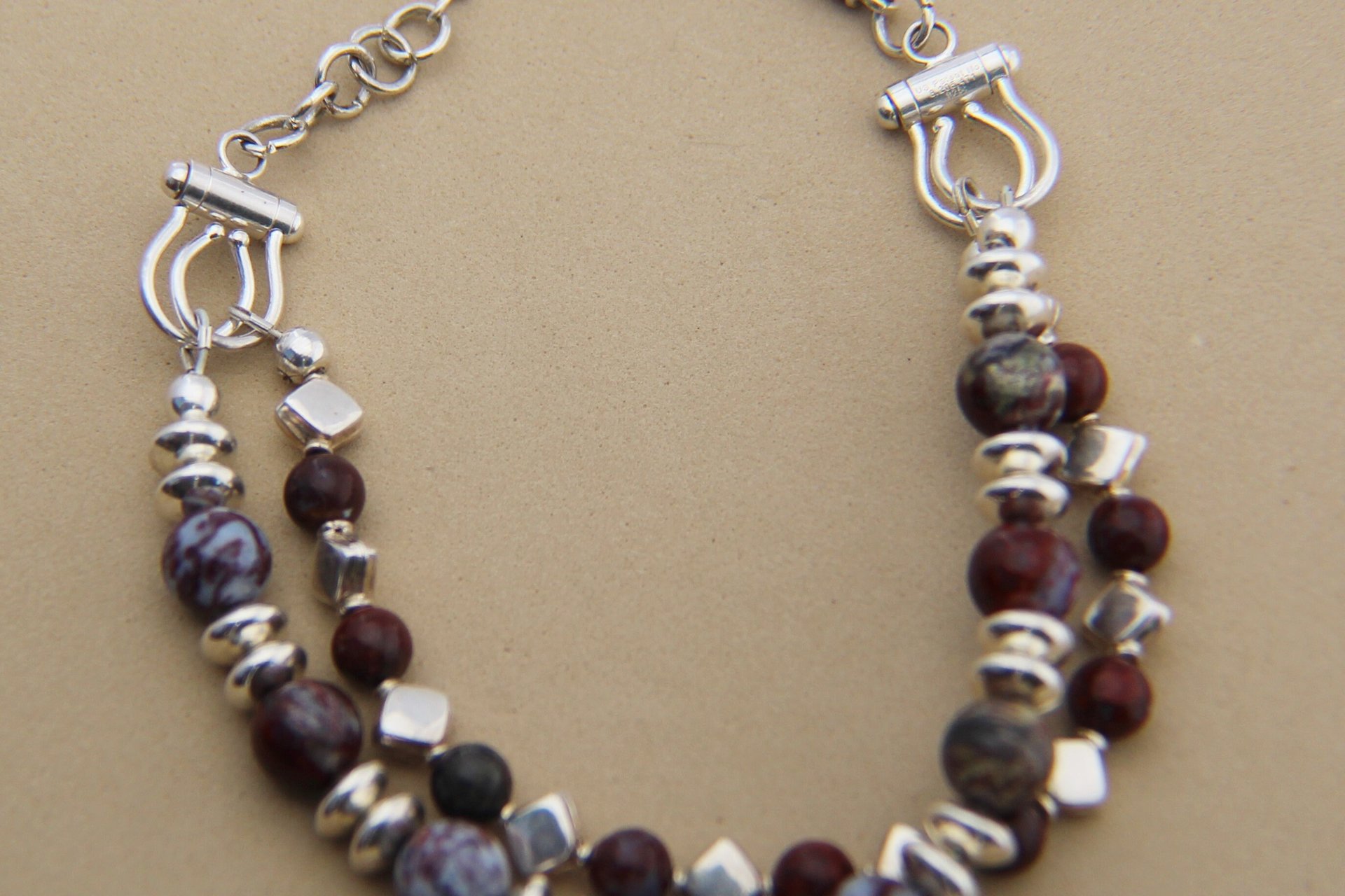 Gemstone Bracelet, Sterling Silver Bracelet, Red Lightening Agate Bracelet, Adjustable, Multistrand Bracelet