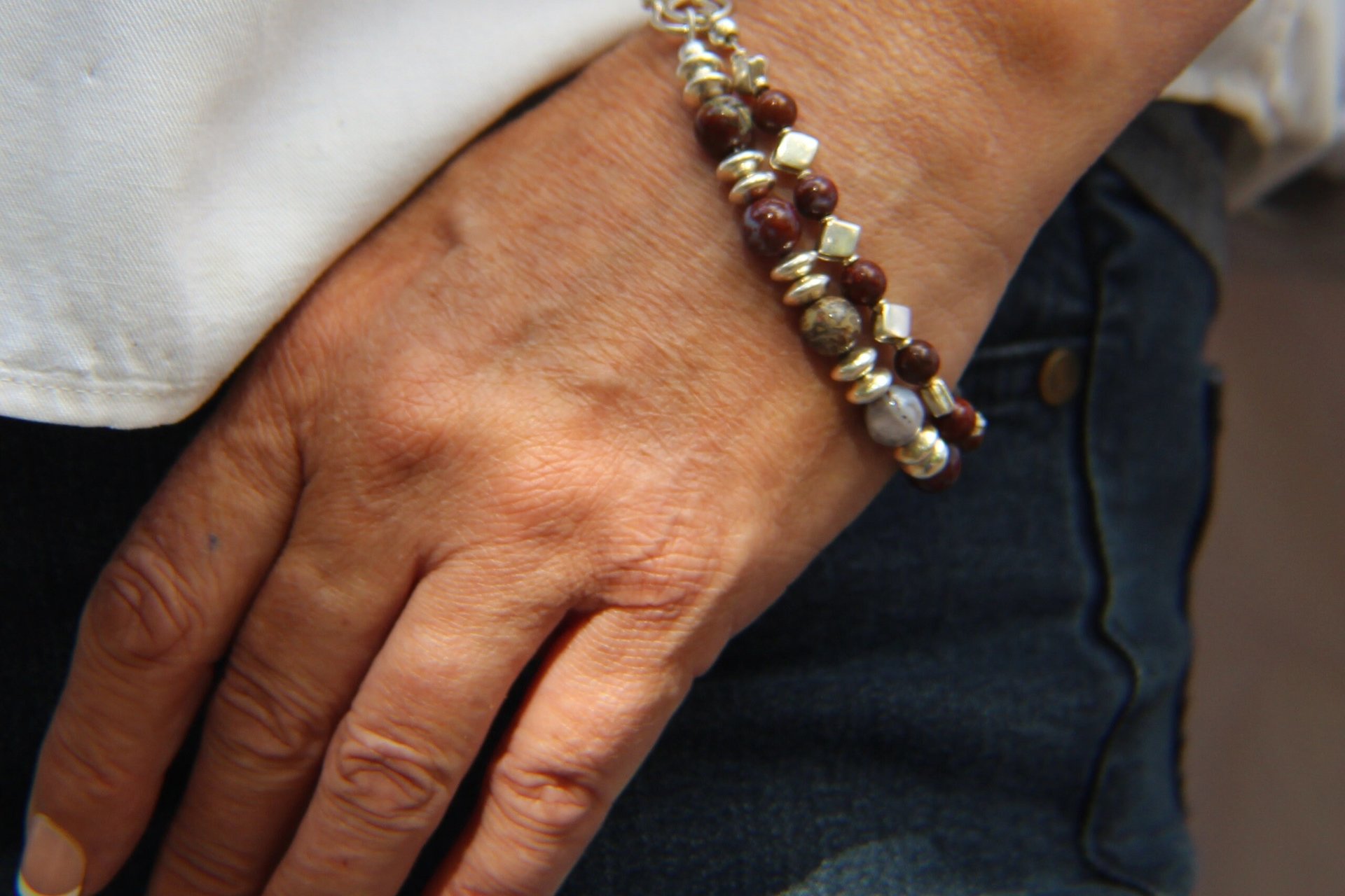 Gemstone Bracelet, Sterling Silver Bracelet, Red Lightening Agate Bracelet, Adjustable, Multistrand Bracelet
