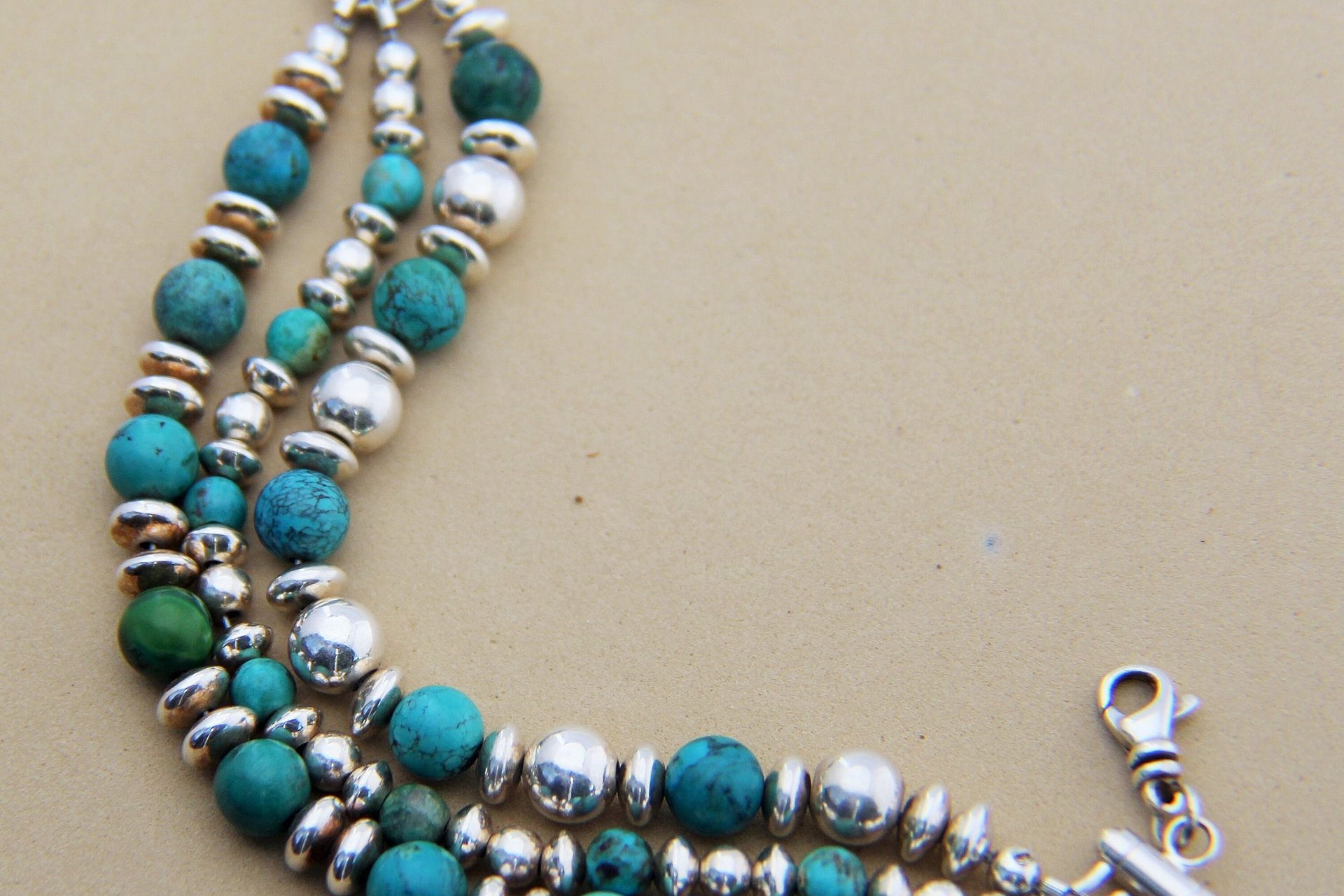 Turquoise Bracelet, Sterling Silver Bracelet, Southwestern Bracelet, Multistrand Bracelet