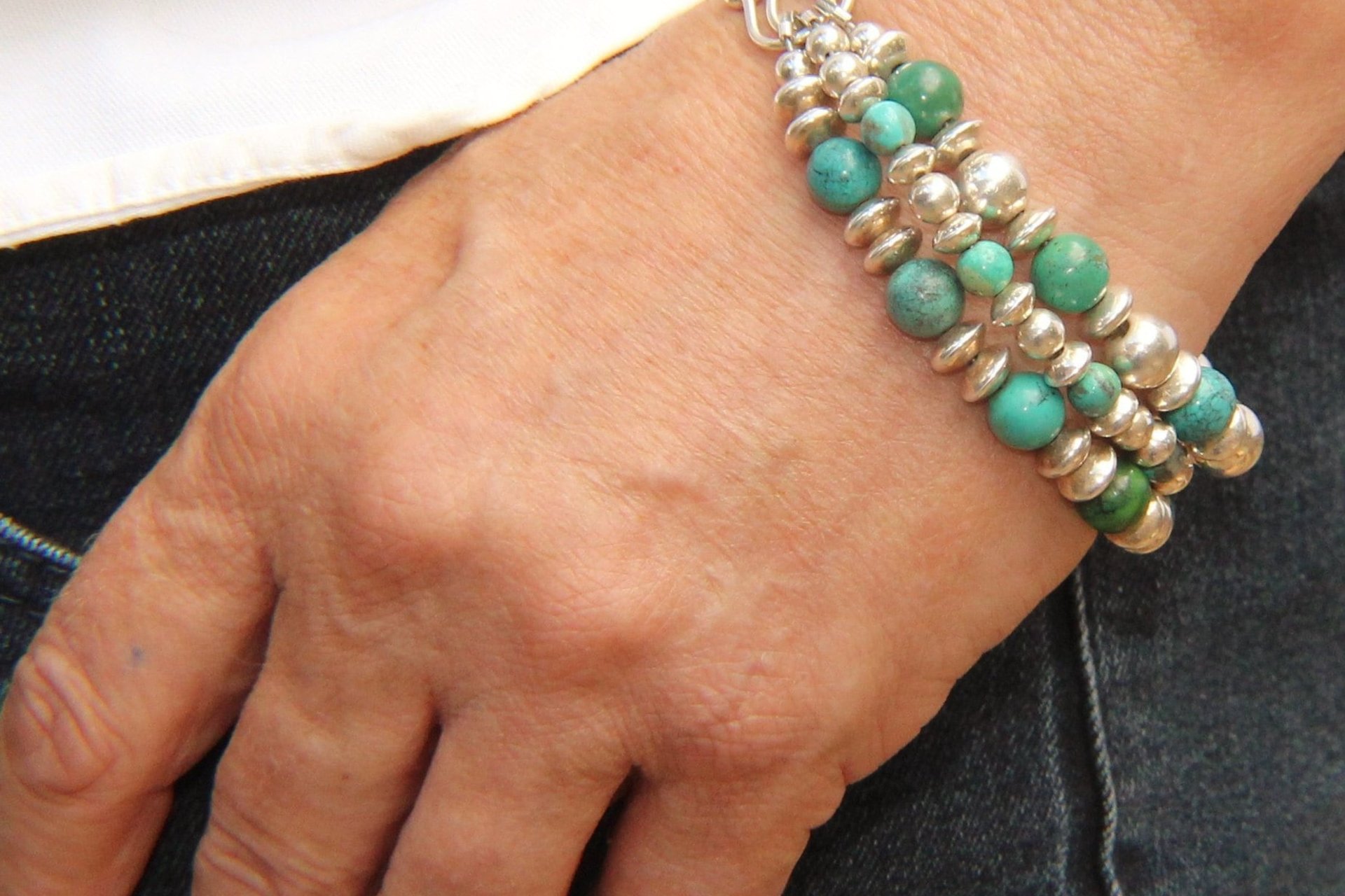 Turquoise Bracelet, Sterling Silver Bracelet, Southwestern Bracelet, Multistrand Bracelet