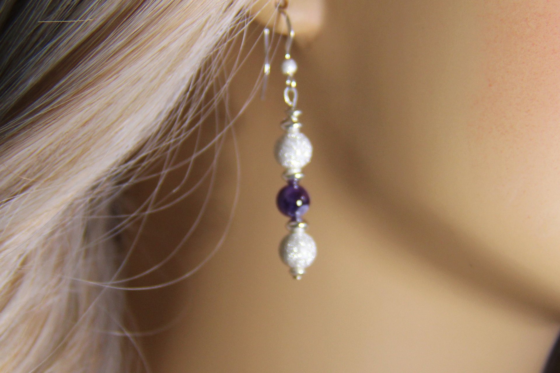 Amethyst Earrings, Sterling Silver Earrings, Stardust Silver Earrings, Gemstone Earrings