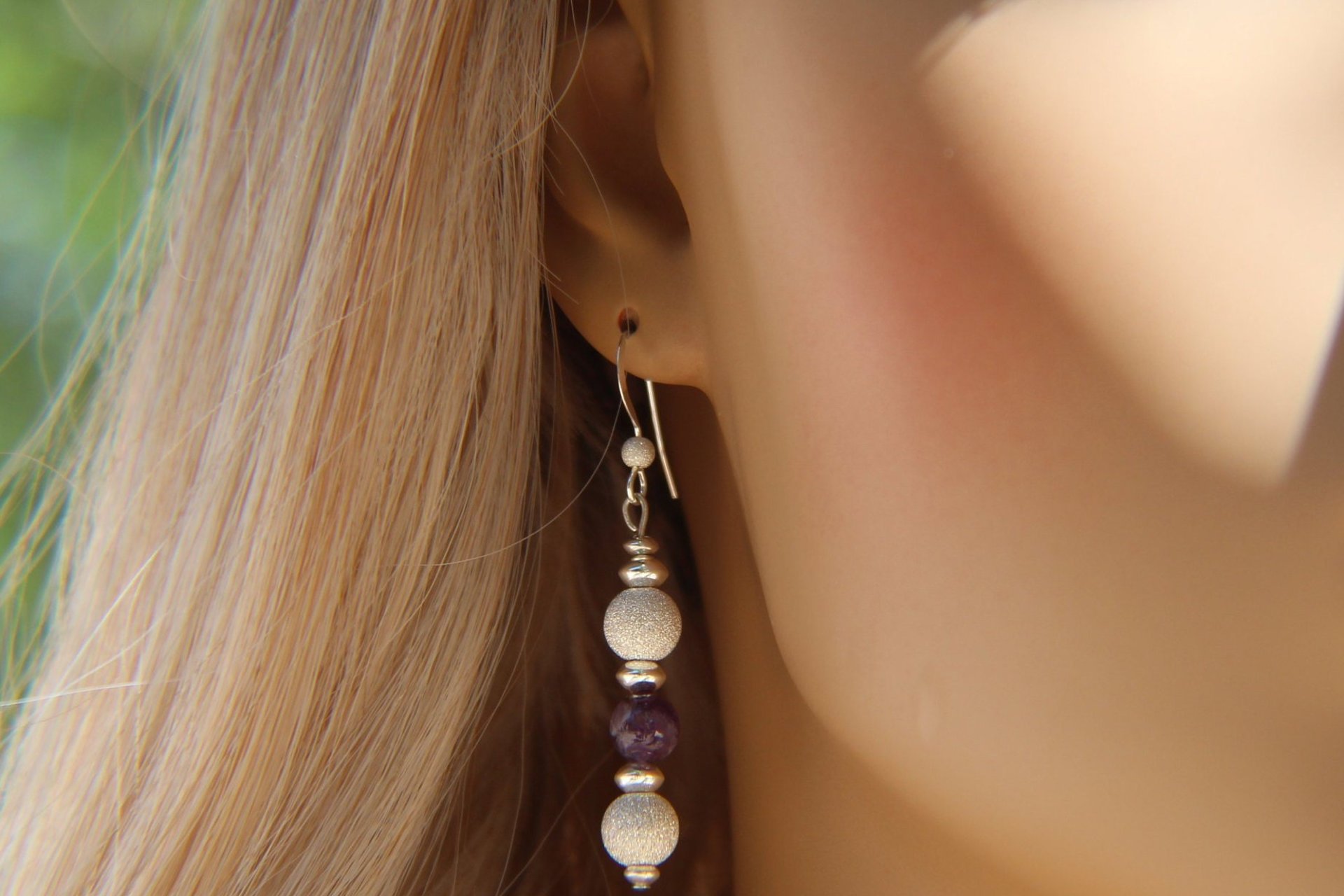Amethyst Earrings, Sterling Silver Earrings, Stardust Silver Earrings, Gemstone Earrings