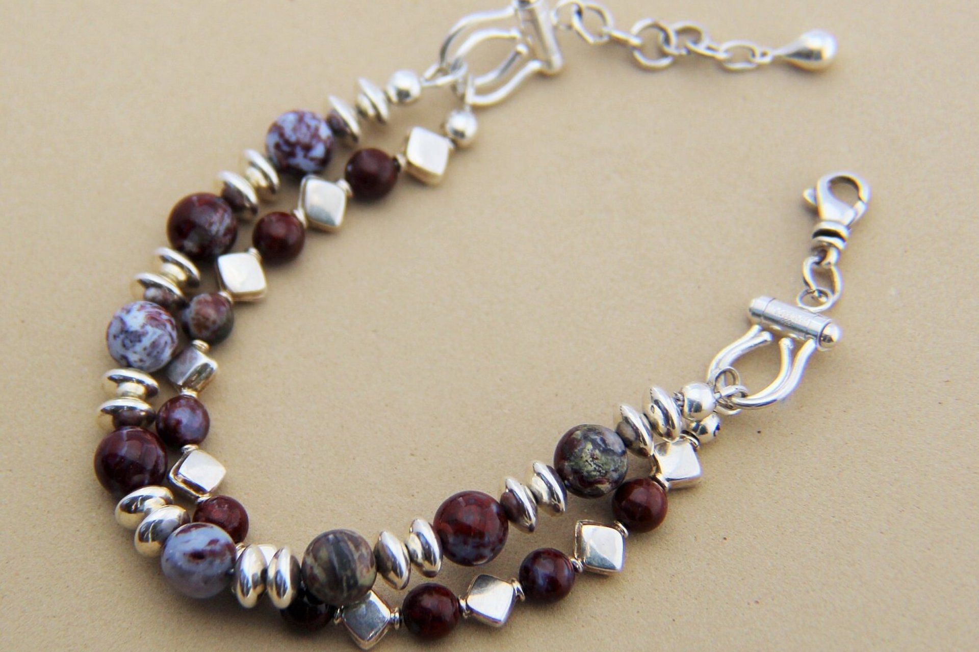 Gemstone Bracelet, Sterling Silver Bracelet, Red Lightening Agate Bracelet, Adjustable, Multistrand Bracelet