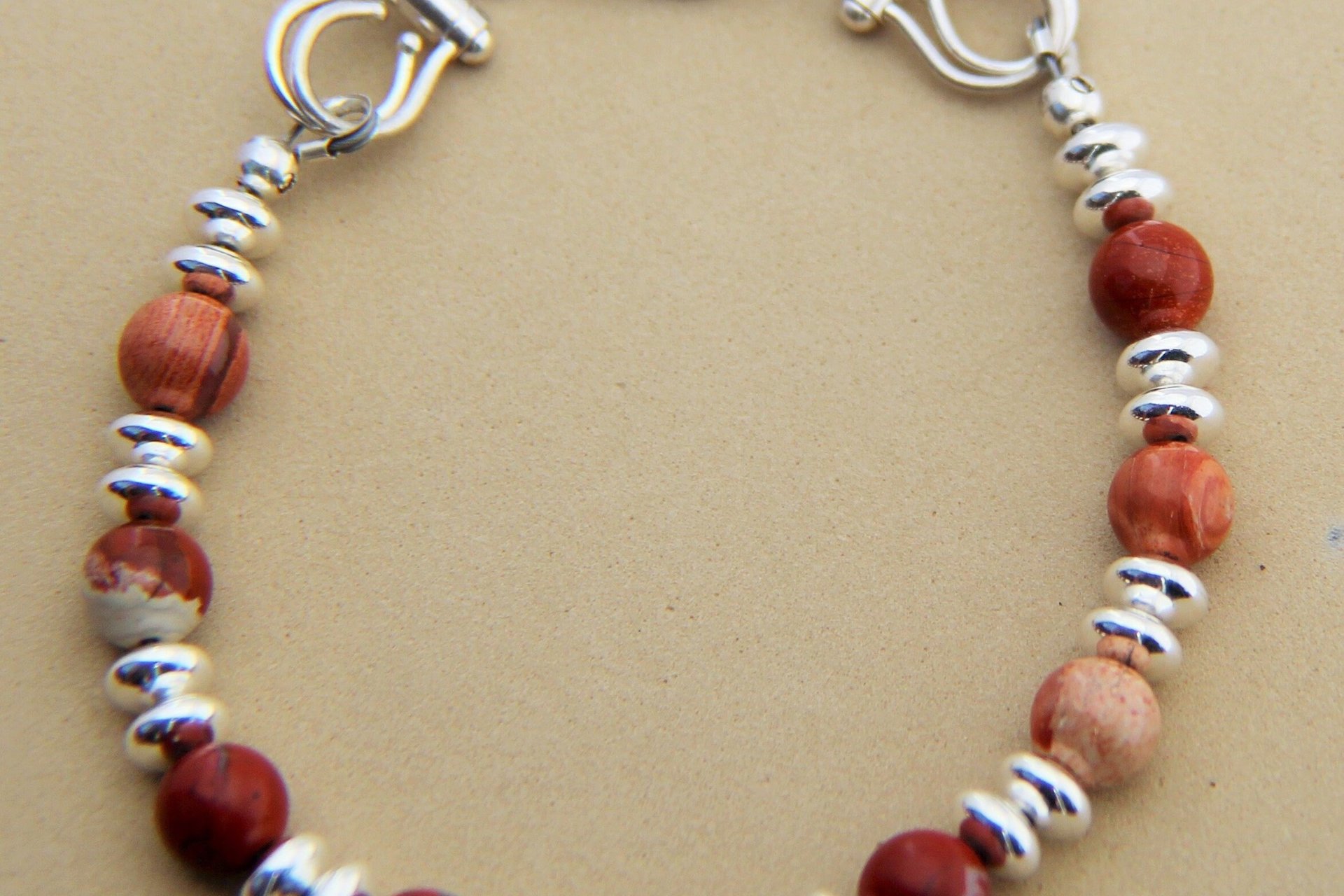 Mens Red Jasper Bracelet, Sterling Silver Bracelet, Sterling Silver and Red Jasper  Bracelet, Gemstone Bracelet