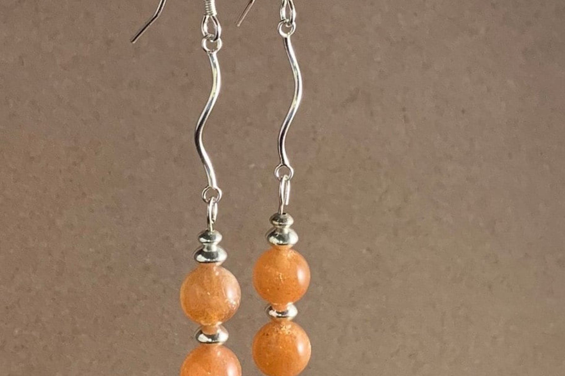 Gemstone Earrings, Sunstone Earrings, Sterling Silver Earrings, Long Dangle Earrings.