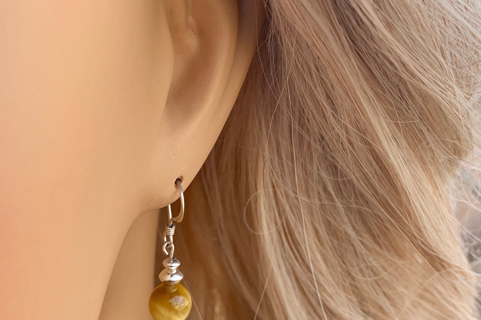 Honey Tiger Eye Drop Earrings, Southwestern Earrings, Small Earrings, Sterling Silver Earrings.