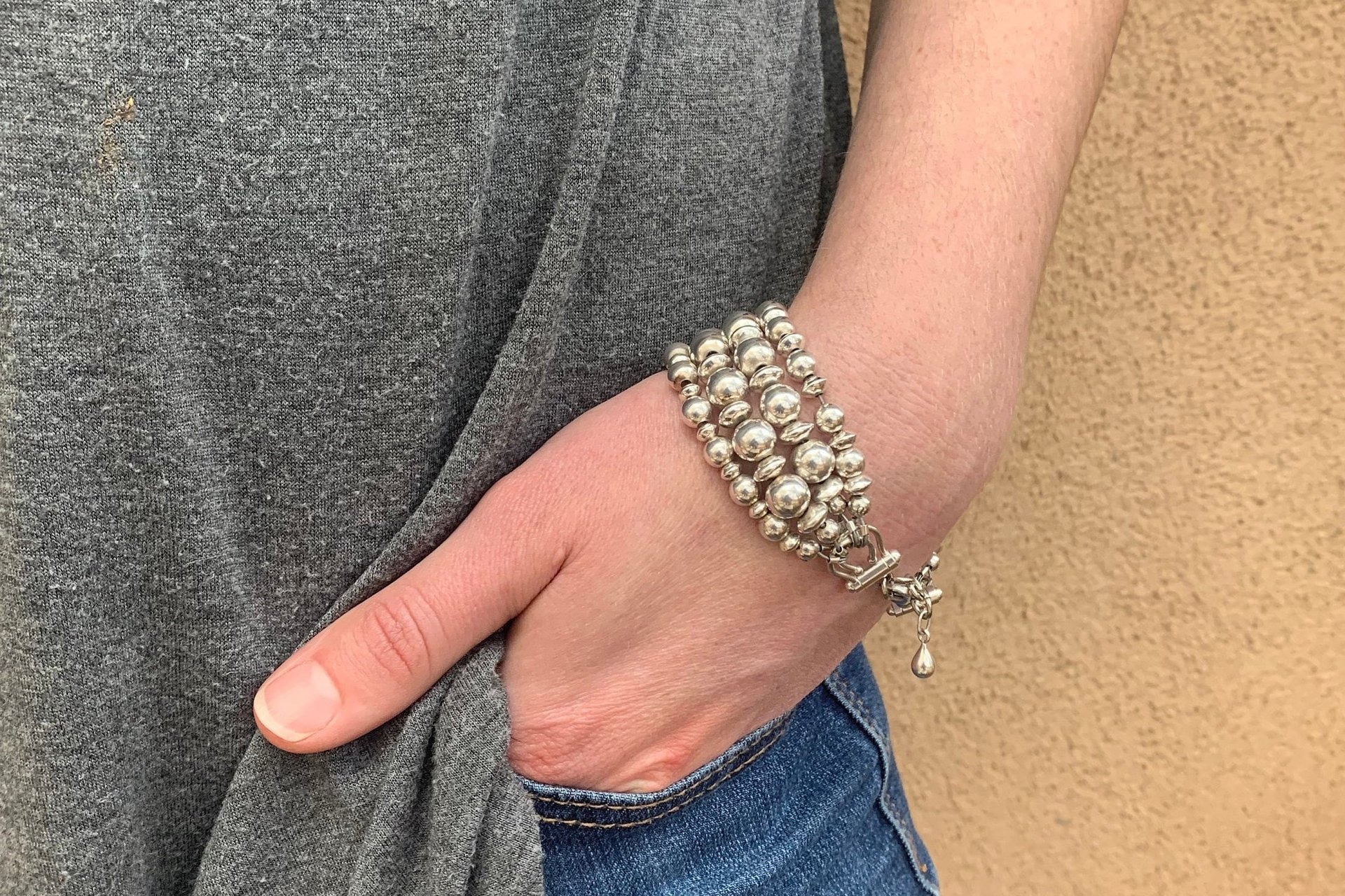 Sterling Silver Bracelet, Southwestern Bracelet, Adjustable  Bracelet, Multi-Strand Bracelet, Beaded Silver Bracelet