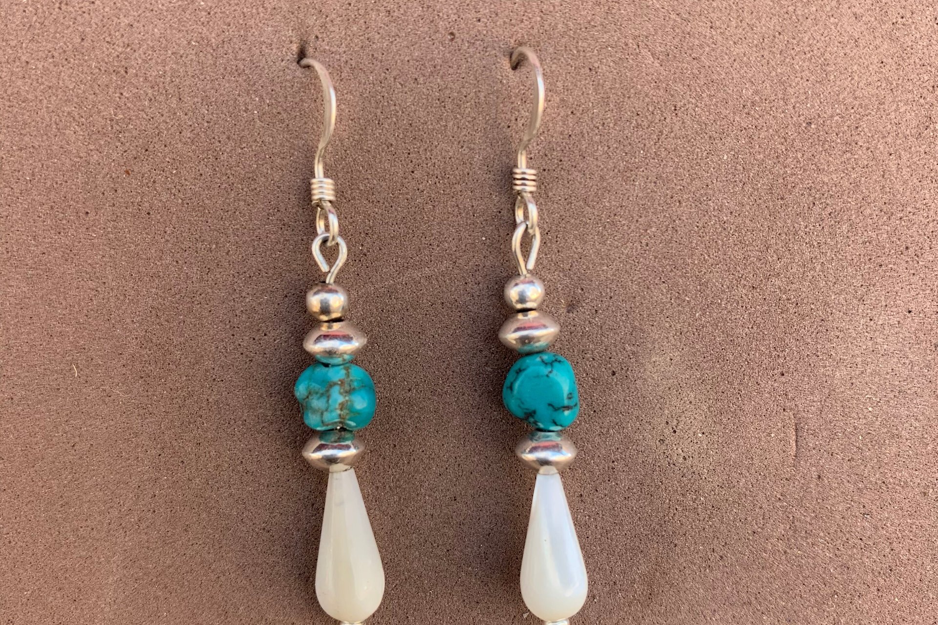 Turquoise Earrings, Mother of Pearl Earrings, Sterling Silver Earrings