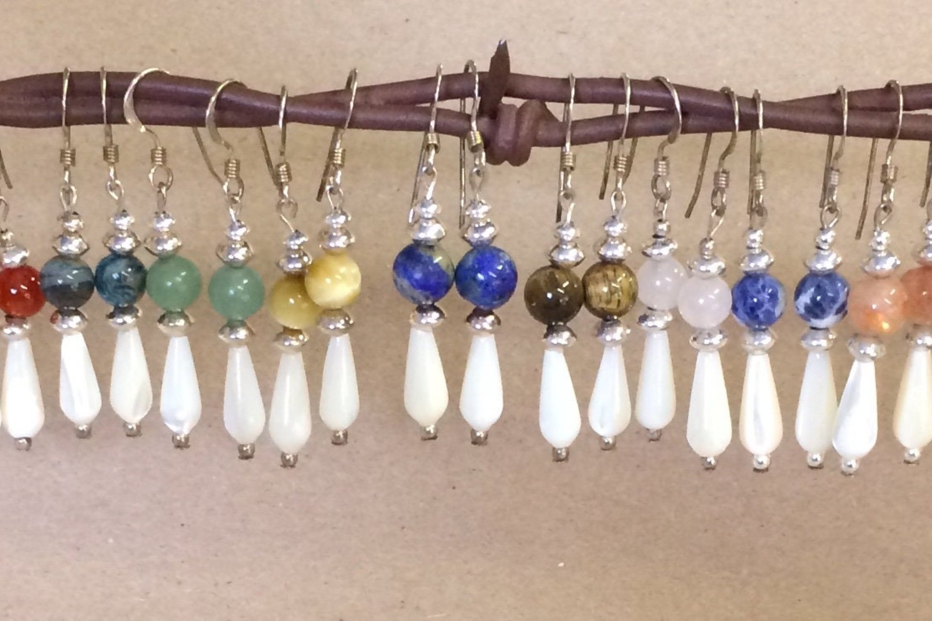 Turquoise Earrings, Mother of Pearl Earrings, Sterling Silver Earrings