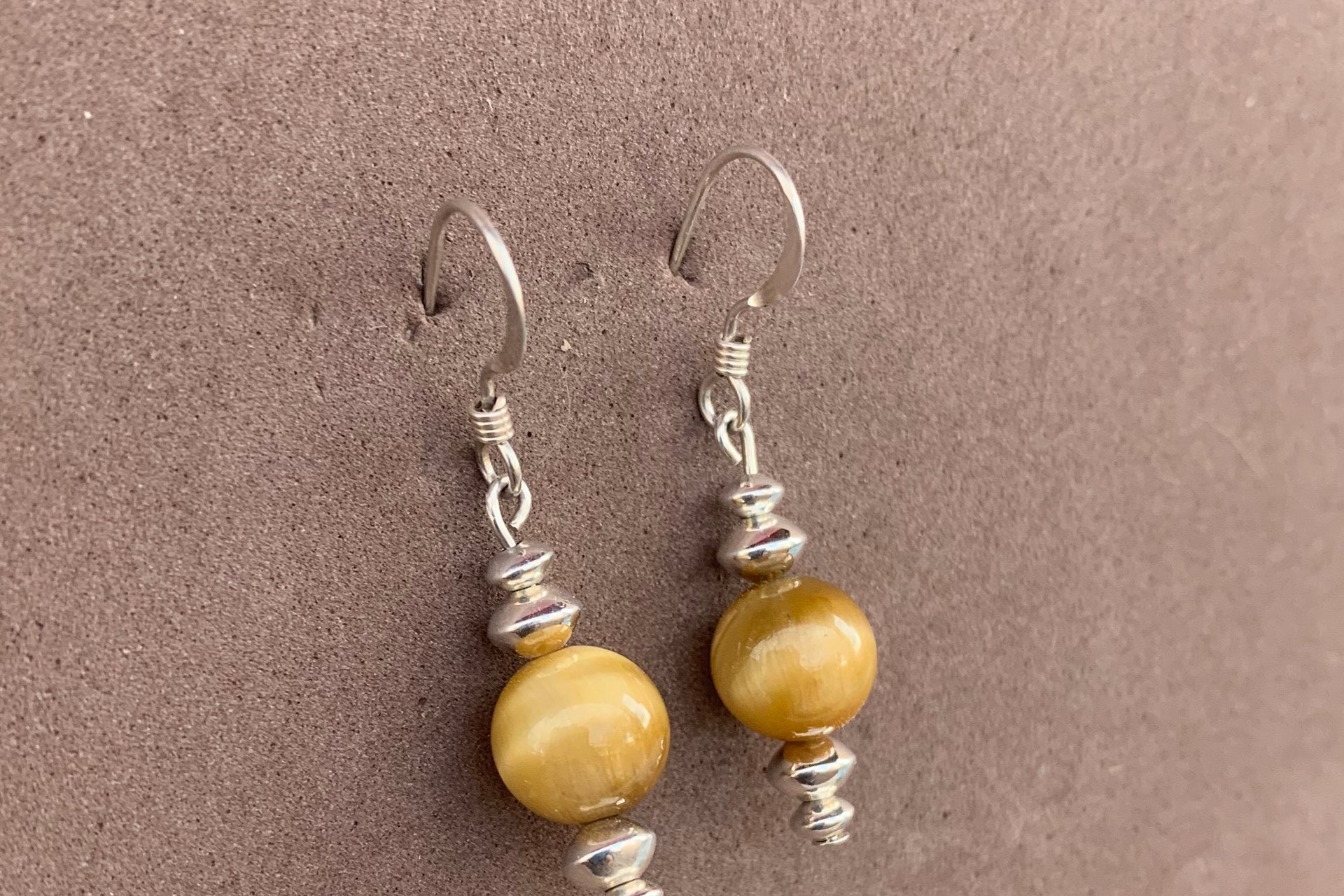 Honey Tiger Eye Drop Earrings, Southwestern Earrings, Small Earrings, Sterling Silver Earrings.