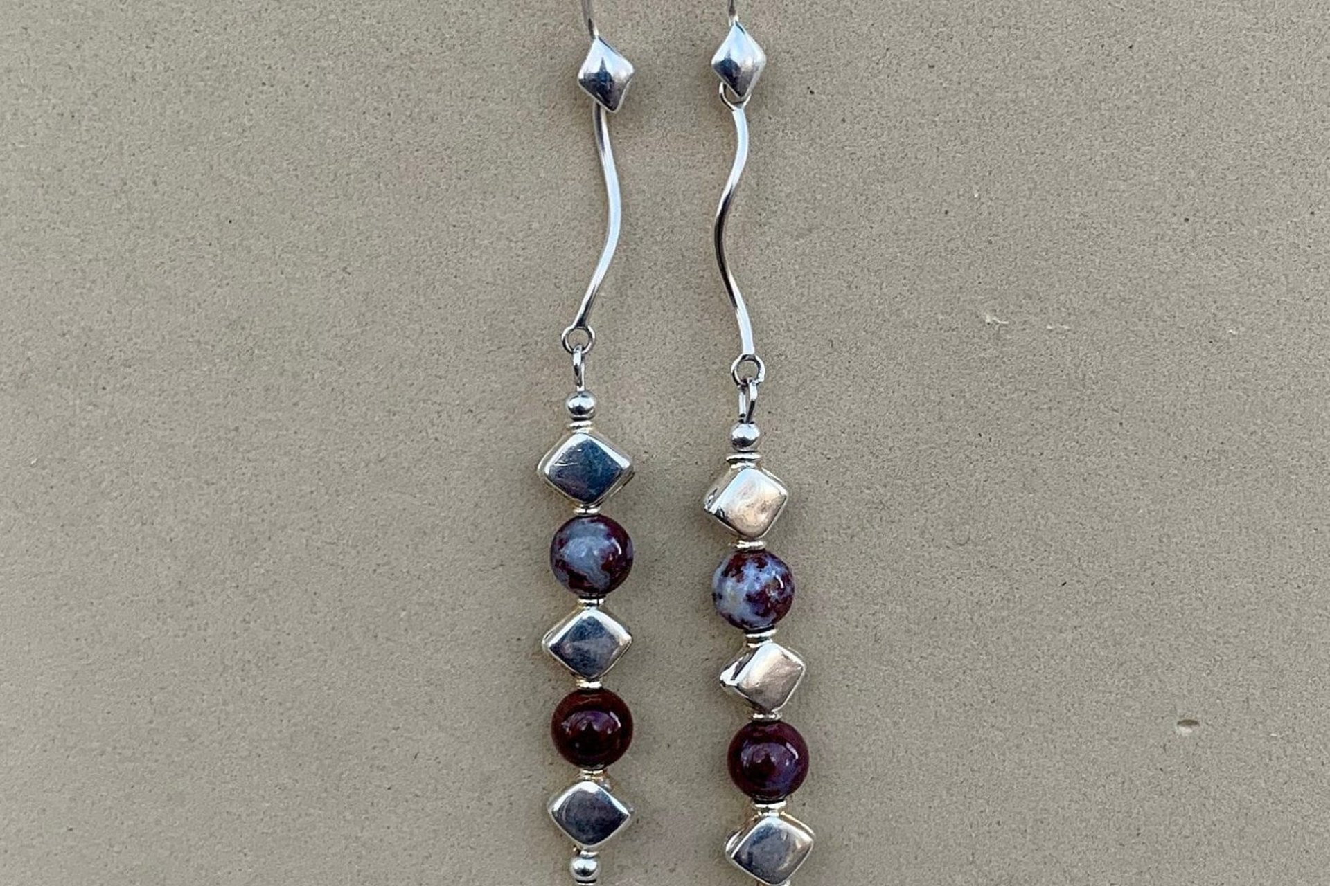 Agate Earring, Sterling Silver Earrings, Red Lightening Earrings, Long Dangle Earrings, Gemstone  Earrings, Southwestern Earrings