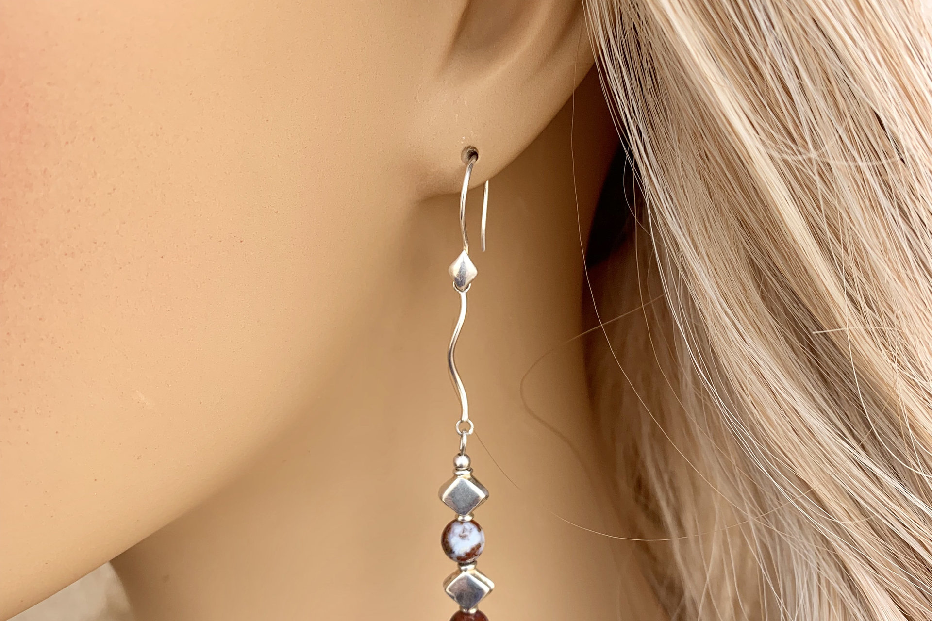Agate Earring, Sterling Silver Earrings, Red Lightening Earrings, Long Dangle Earrings, Gemstone  Earrings, Southwestern Earrings