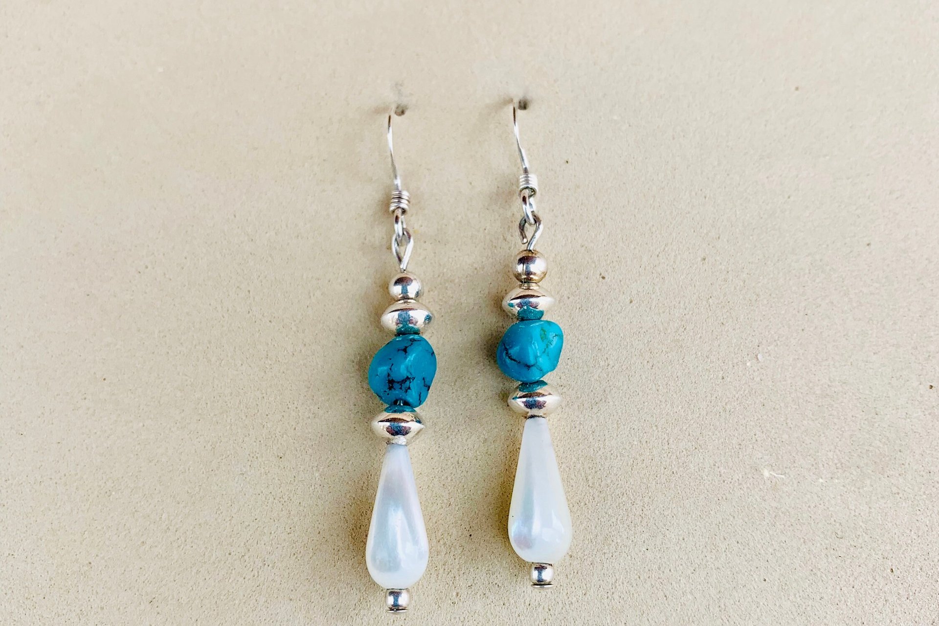 Turquoise Earrings, Mother of Pearl Earrings, Sterling Silver Earrings