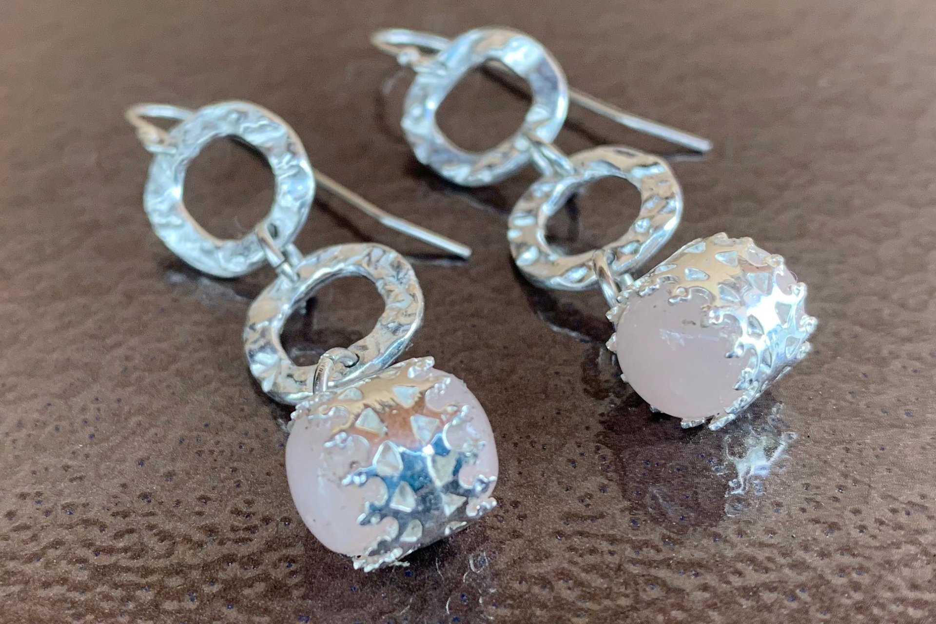 Rose Quartz Earrings, Sterling Silver Earrings, Gemstone Earrings, Sterling Silver Bezel Earrings.