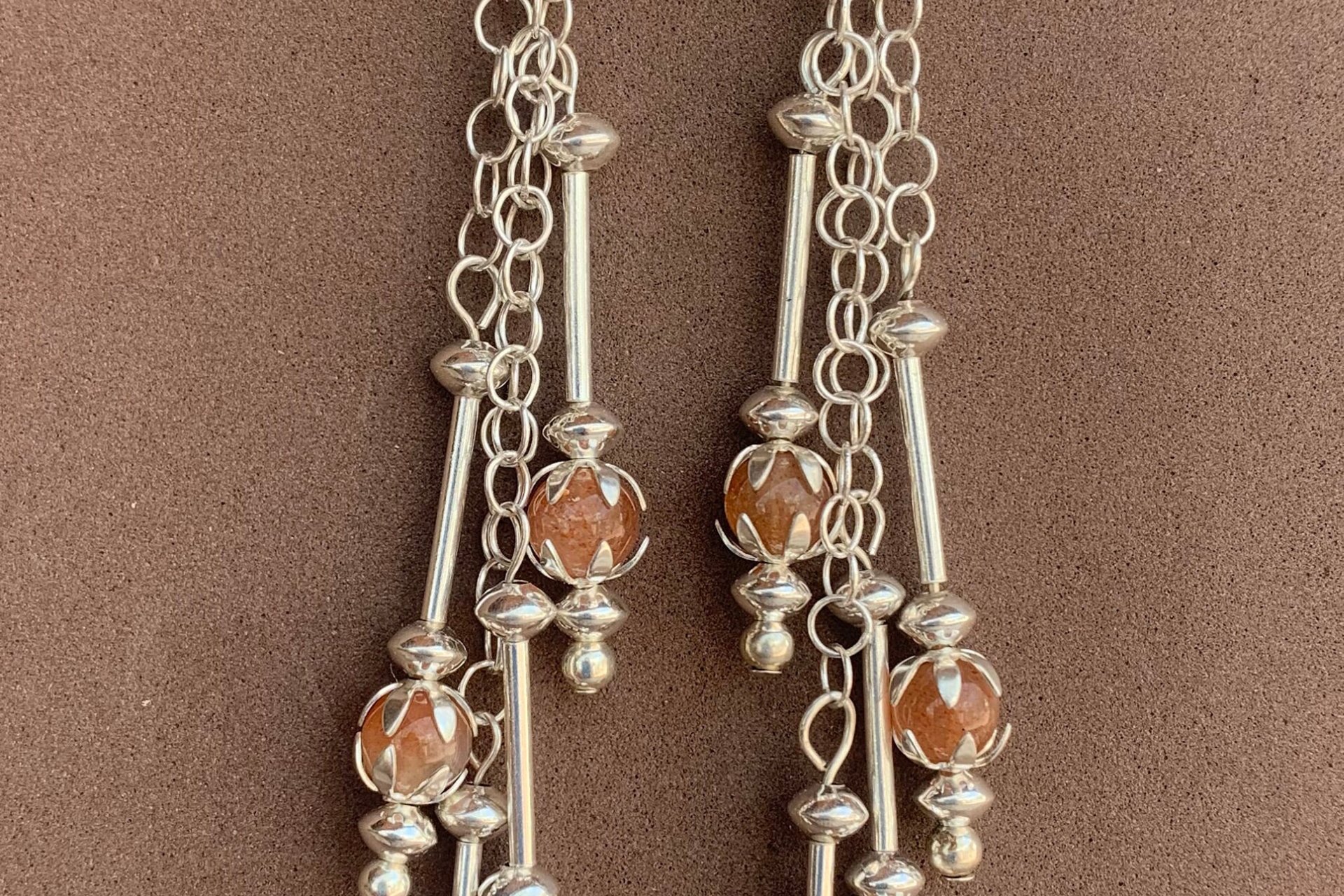 Sunstone Cascading Earrings, Sterling Silver Earrings, Long Dangle Earrings, Gemstone  Earrings, Chain Earrings