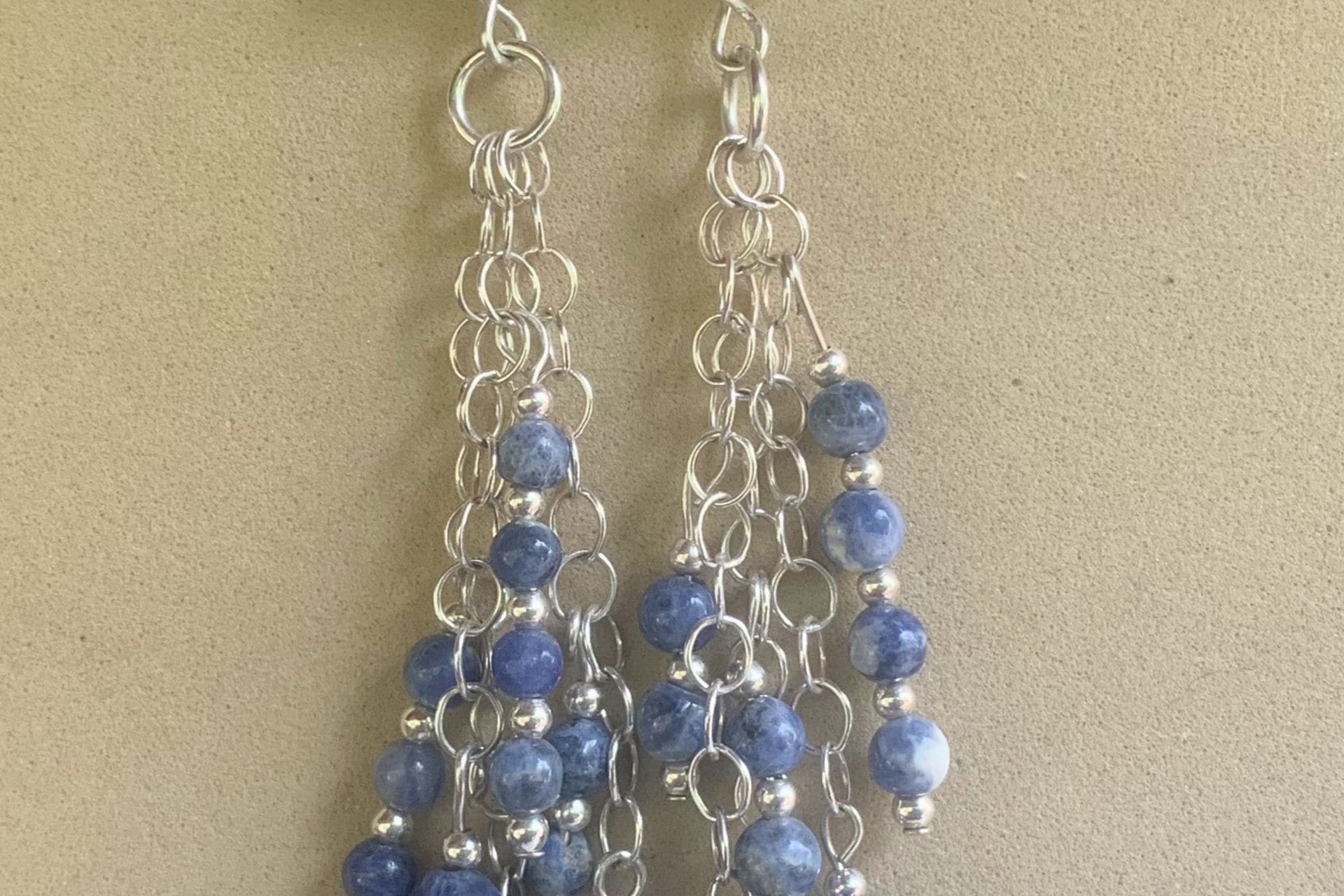 Sodalite Earrings,  Gemstone Earrings, Sterling Silver Earrings,  Sodalite  Long Dangle Earrings, Chain Earrings