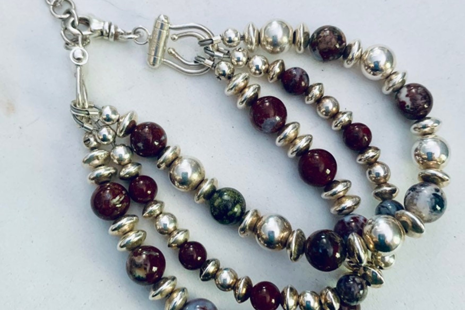 Agate Bracelet, Sterling Silver Bracelet, Red Lightening Agate Bracelet, Gemstone  Bracelet, Multistrand