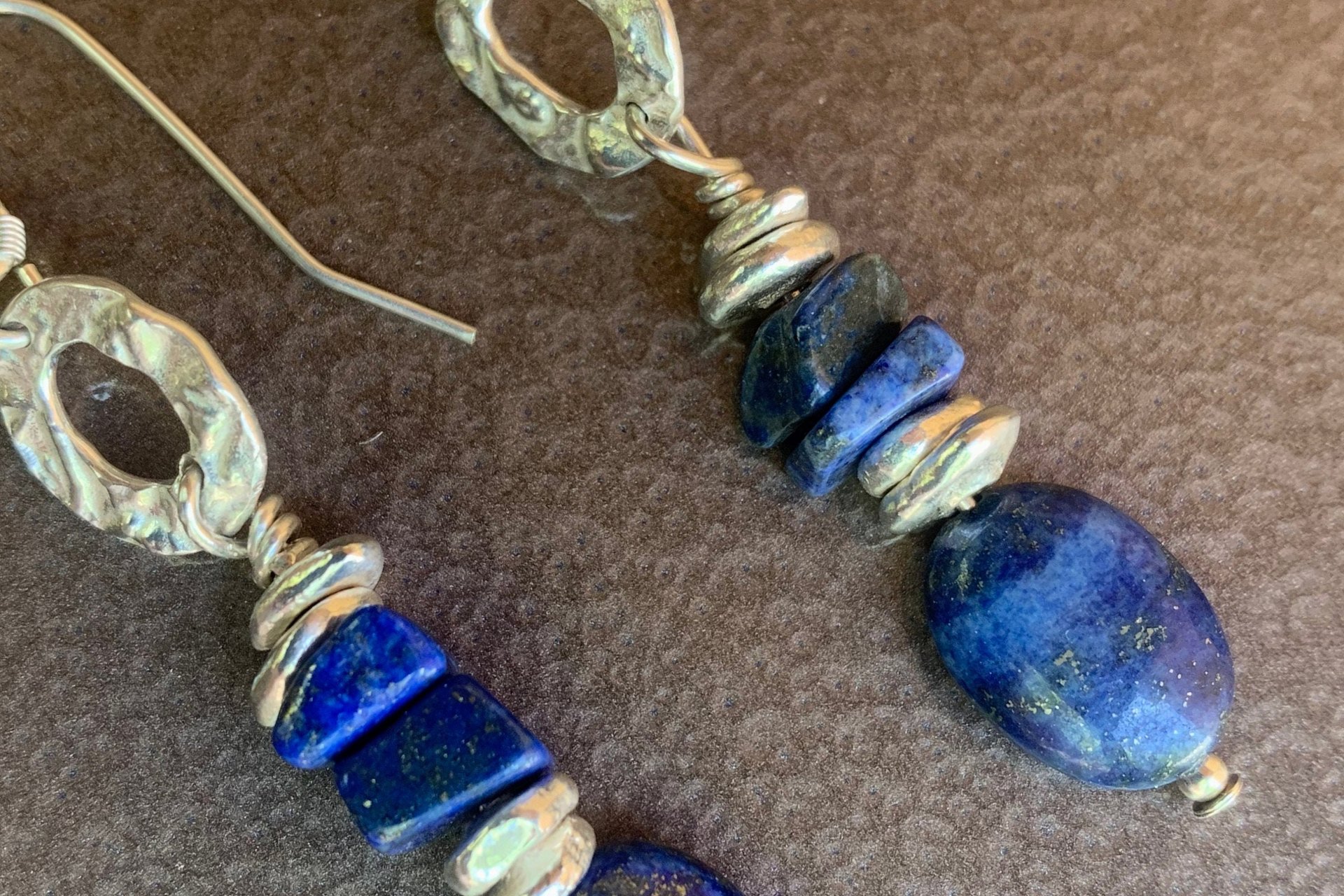 Lapis Lazuli Earrings, Sterling Silver Earrings, Gemstone Earrings, Sterling and Fine Silver Earrings.
