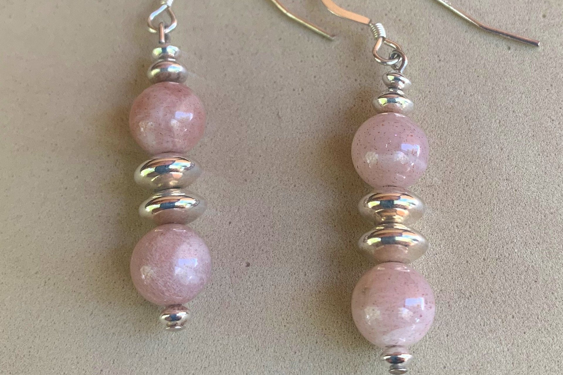 Gemstone Earrings, Sterling Silver Earrings, Carnelian Earrings, Green Aventurine Earrings, Pink Flake Moonstone Earrings