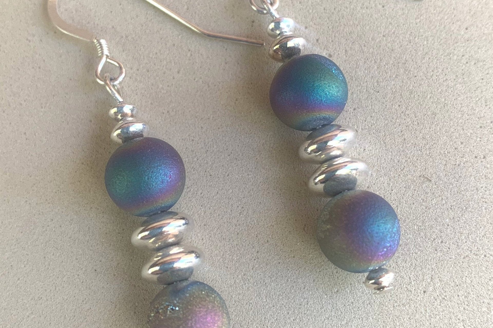 Gemstone Earrings, Sterling Silver Earrings, Sodalite Earrings, White Crystal Pearl Earrings, Druzy Agate Earrings