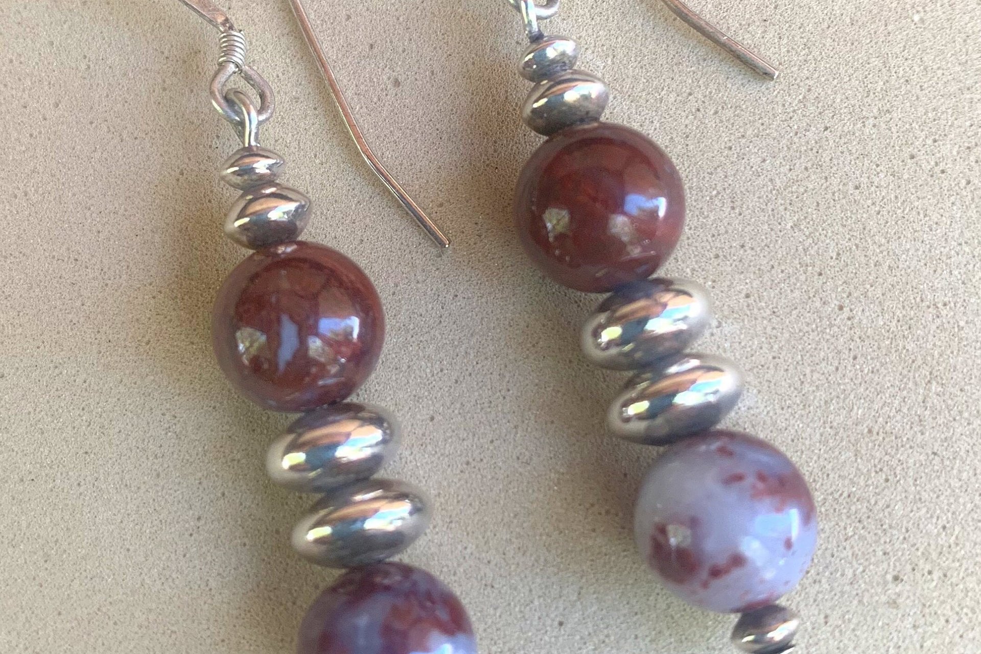Gemstone Earrings, Sterling Silver Earrings, Red Lightening Agate, Red Jasper, Rose Quartz Earrings