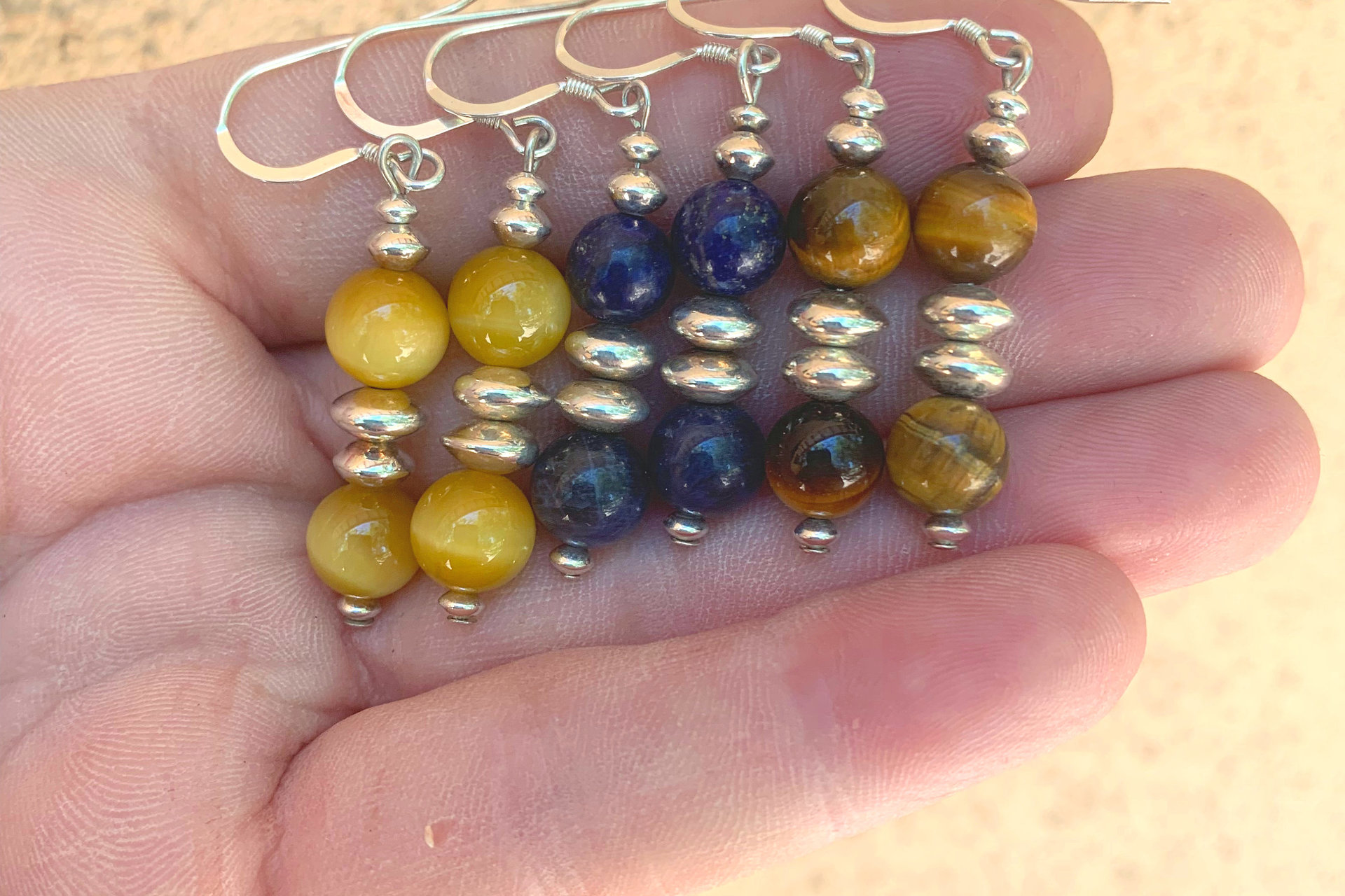 Gemstone Earrings, Sterling Silver Earrings, Honey Tiger Eye Earrings, Lapis Lazuli Earrings, Tiger Eye  Earrings