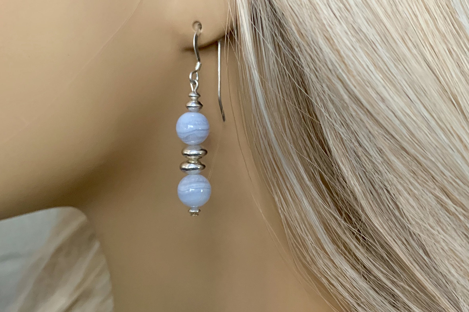 Gemstone Earrings, Sterling Silver Earrings, Blue Lace Agate, Crazy Lace Agate Earrings, Botswana Agate Earrings, Southwestern Earrings