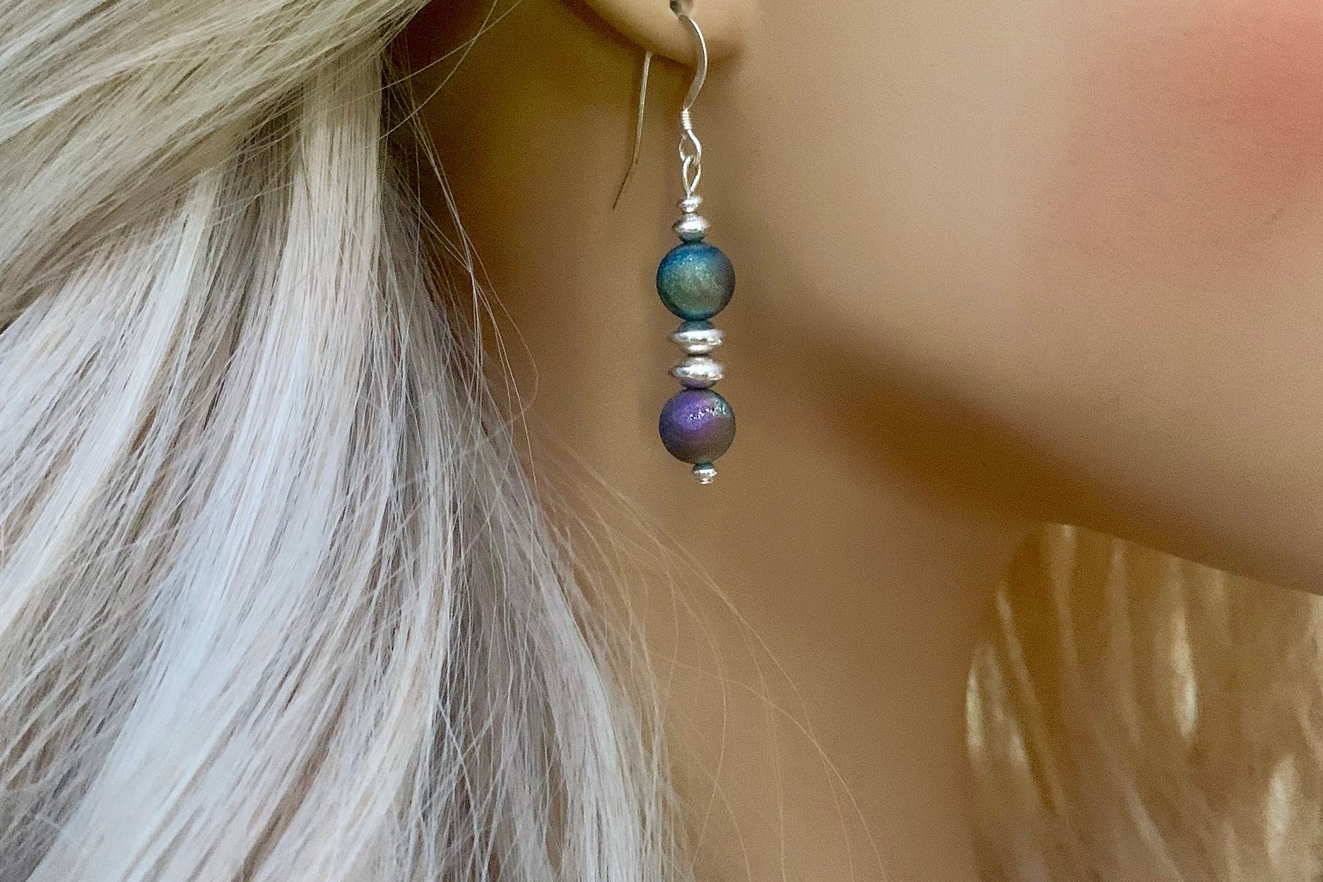 Gemstone Earrings, Sterling Silver Earrings, Sodalite Earrings, White Crystal Pearl Earrings, Druzy Agate Earrings